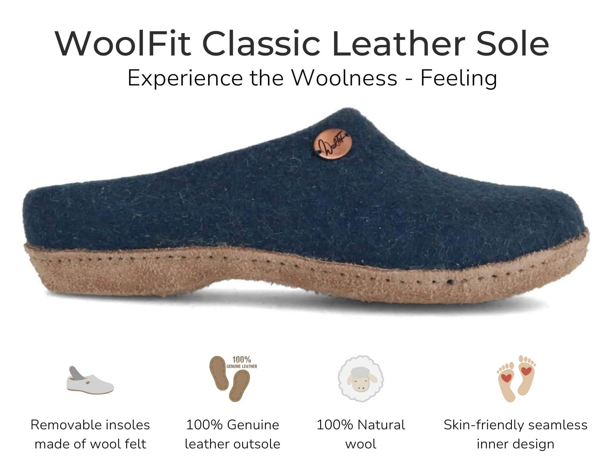 WoolFit Classic | Felt Slippers with Insoles & Leather Sole